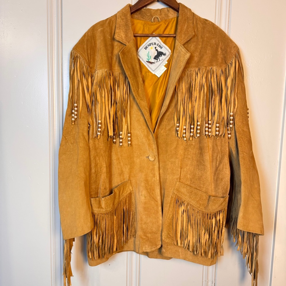 Vintage Desperado Suede Fringe‎ Beaded Jacket – Western Boho Style Size 1 X